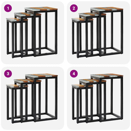 Tables Gigognes 3 Pcs Bois De Teck Massif Et Polyrésine