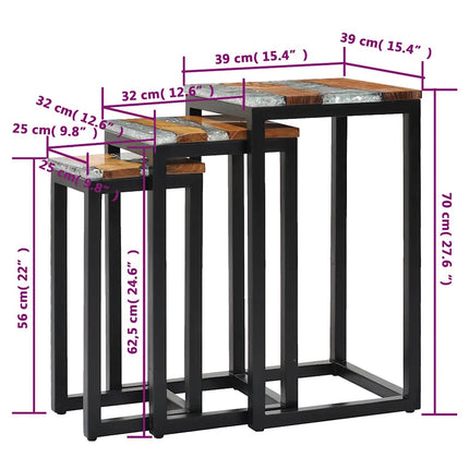 Tables Gigognes 3 Pcs Bois De Teck Massif Et Polyrésine