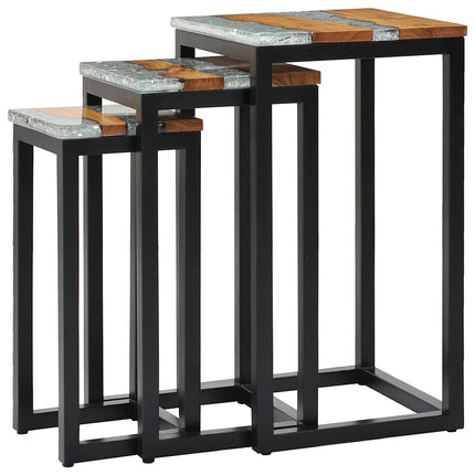 Tables Gigognes 3 Pcs Bois De Teck Massif Et Polyrésine