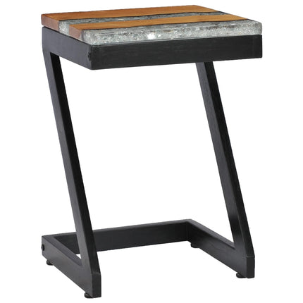 Table Basse 30X30X50 Cm Bois De Teck Massif Et Polyrésine