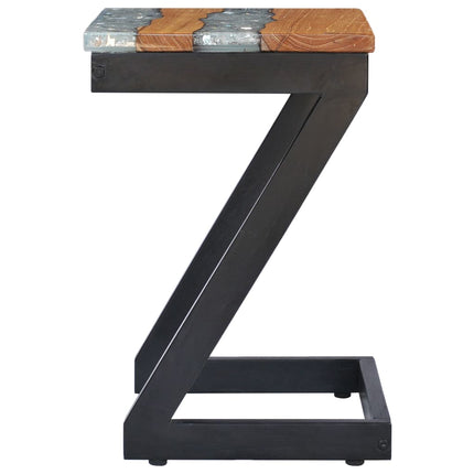 Table Basse 30X30X50 Cm Bois De Teck Massif Et Polyrésine