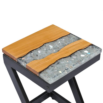 Table Basse 30X30X50 Cm Bois De Teck Massif Et Polyrésine