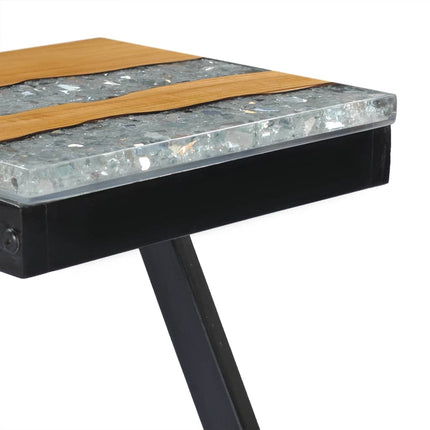 Table Basse 30X30X50 Cm Bois De Teck Massif Et Polyrésine