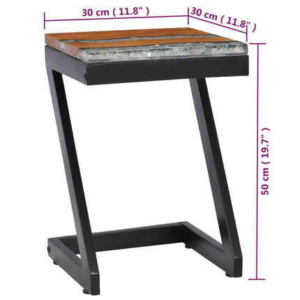 Table Basse 30X30X50 Cm Bois De Teck Massif Et Polyrésine