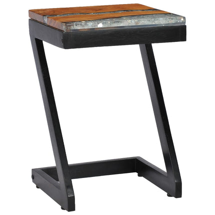 Table Basse 30X30X50 Cm Bois De Teck Massif Et Polyrésine