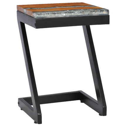 Table Basse 30X30X50 Cm Bois De Teck Massif Et Polyrésine