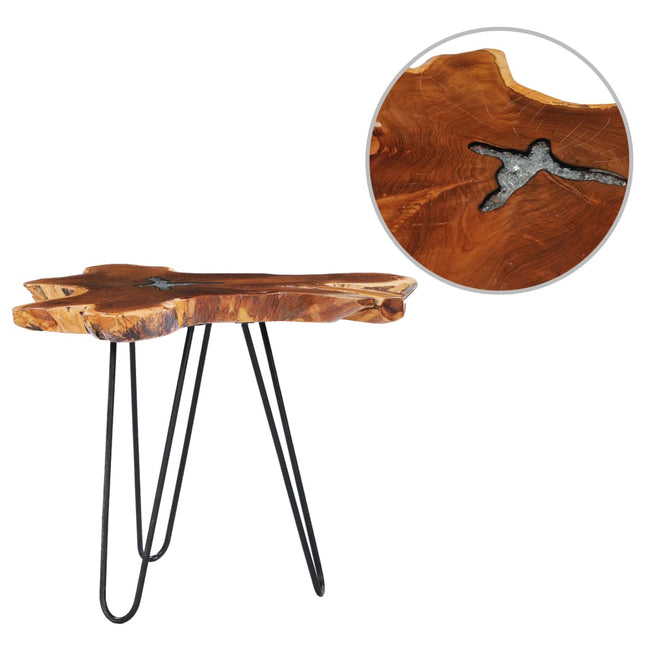 Table Basse 70X45 Cm Bois De Teck Massif Et Polyrésine
