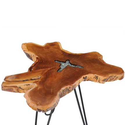 Table Basse 70X45 Cm Bois De Teck Massif Et Polyrésine