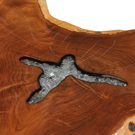 Table Basse 70X45 Cm Bois De Teck Massif Et Polyrésine