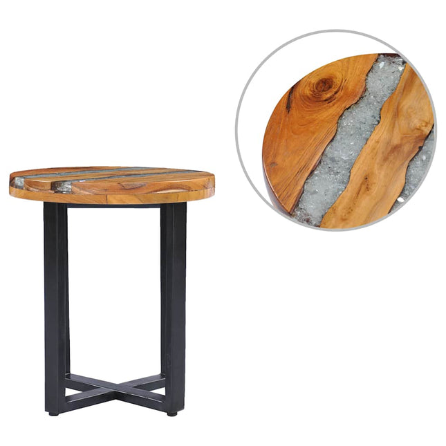 Table Basse 40X45 Cm Bois De Teck Massif Et Polyrésine