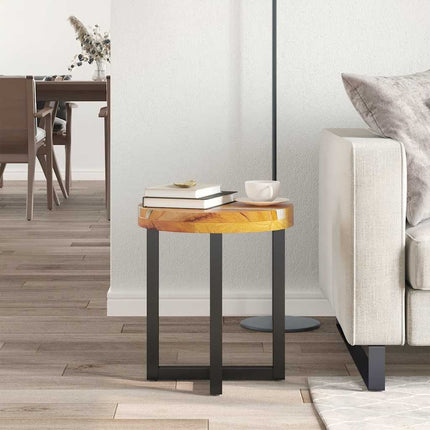 Table Basse 40X45 Cm Bois De Teck Massif Et Polyrésine