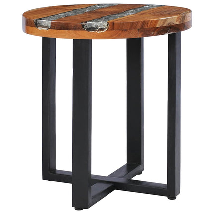 Table Basse 40X45 Cm Bois De Teck Massif Et Polyrésine