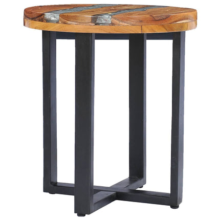 Table Basse 40X45 Cm Bois De Teck Massif Et Polyrésine