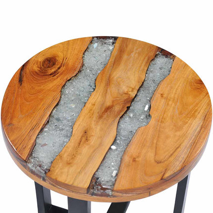 Table Basse 40X45 Cm Bois De Teck Massif Et Polyrésine