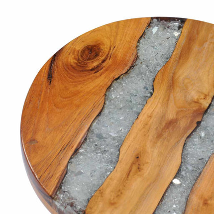 Table Basse 40X45 Cm Bois De Teck Massif Et Polyrésine
