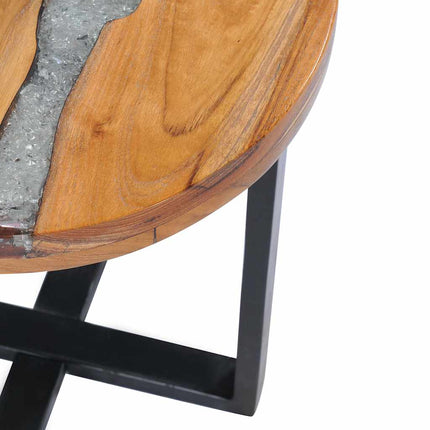 Table Basse 40X45 Cm Bois De Teck Massif Et Polyrésine