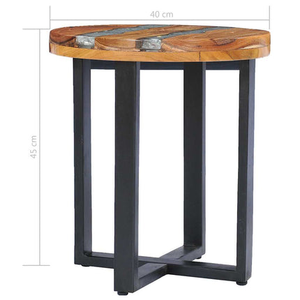 Table Basse 40X45 Cm Bois De Teck Massif Et Polyrésine