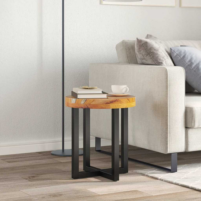 Table Basse 40X45 Cm Bois De Teck Massif Et Polyrésine
