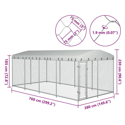 Chenil Extérieur Avec Toit Pour Chiens 7,6X3,8X2,3 M