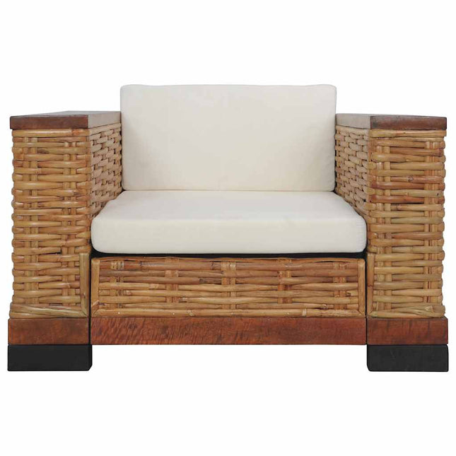 Fauteuil Avec Coussins Marron Rotin Naturel