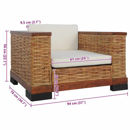 Fauteuil Avec Coussins Marron Rotin Naturel