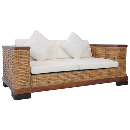 Ensemble De Canapés 2 Pcs Avec Coussins Marron Rotin Naturel