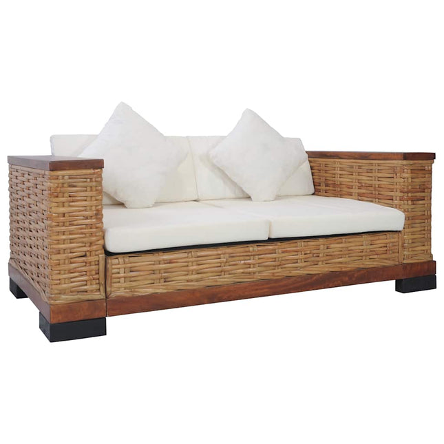 Ensemble De Canapés 2 Pcs Avec Coussins Marron Rotin Naturel
