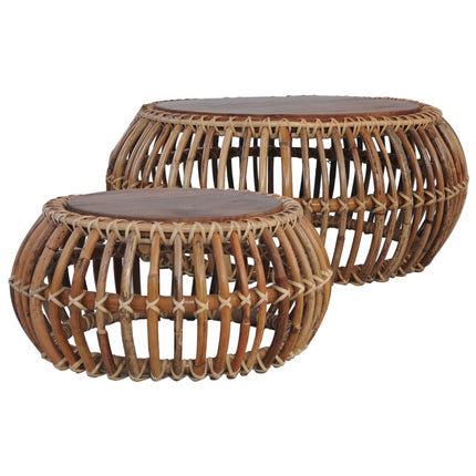 Tables Basses 2 Pcs Rotin Naturel
