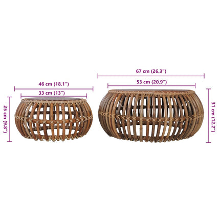 Tables Basses 2 Pcs Rotin Naturel