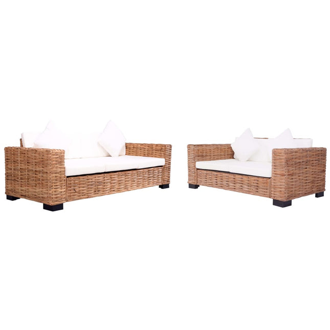 Ensemble De Canapés De Jardin 2 Pcs Avec Coussins Rotin Naturel