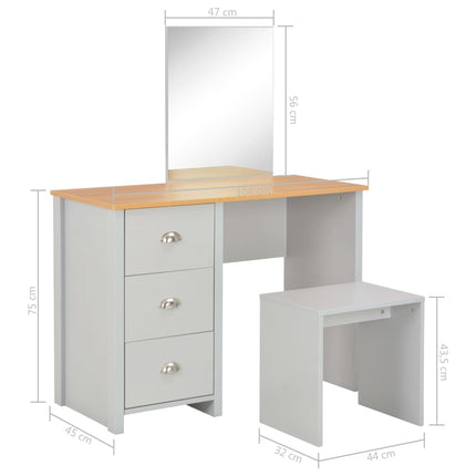Coiffeuse Avec Miroir Et Tabouret Gris 104X45X131 Cm