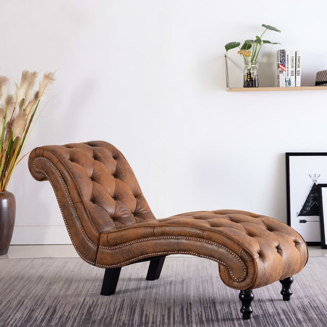 Chaise Longue Marron Similicuir Daim