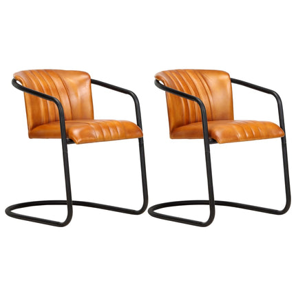 Chaises À Manger Lot De 2 Brun Roux Cuir Véritable