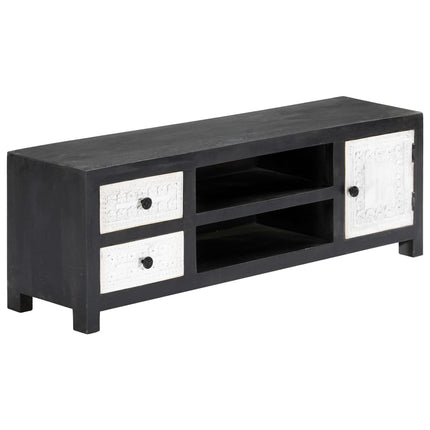 Meuble Tv Sculpté À La Main Gris Et Blanc 120X30X40 Cm Manguier