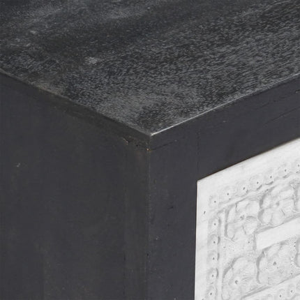 Meuble Tv Sculpté À La Main Gris Et Blanc 120X30X40 Cm Manguier