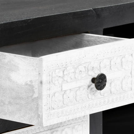 Meuble Tv Sculpté À La Main Gris Et Blanc 120X30X40 Cm Manguier
