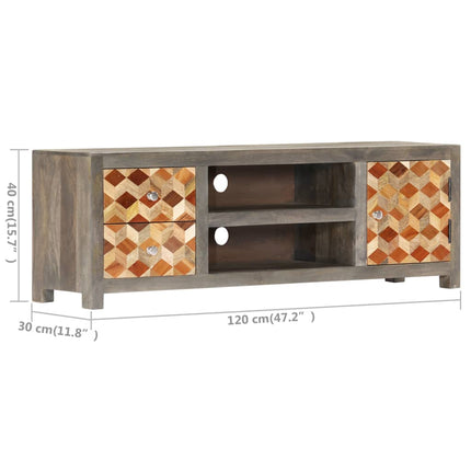 Meuble Tv Gris 120 X 30 X 40 Cm Bois Massif De Manguier