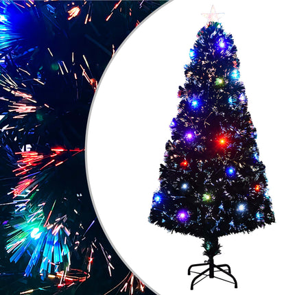 Arbre De Noël Pré-Éclairé Avec Support 150 Cm Fibre Optique Blanc