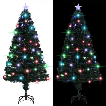 Arbre De Noël Pré-Éclairé Avec Support 150 Cm Fibre Optique Blanc