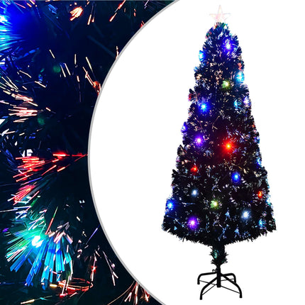 Arbre De Noël Pré-Éclairé Avec Support 150 Cm Fibre Optique Blanc