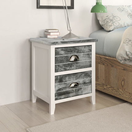 Table De Chevet 2 Pcs Avec 2 Tiroirs Gris Et Blanc