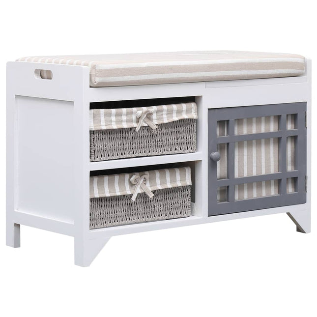 Banc D'entrée Blanc 70 X 33,5 X 45 Cm Bois De Paulownia