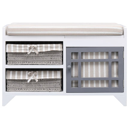 Banc D'entrée Blanc 70 X 33,5 X 45 Cm Bois De Paulownia