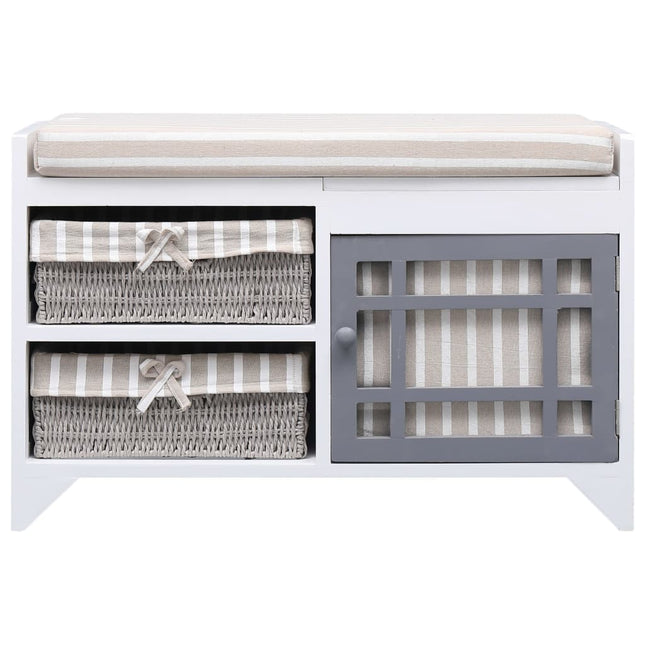 Banc D'entrée Blanc 70 X 33,5 X 45 Cm Bois De Paulownia