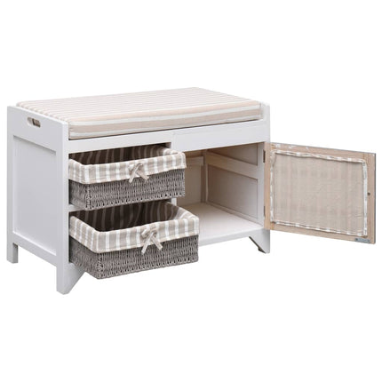 Banc D'entrée Blanc 70 X 33,5 X 45 Cm Bois De Paulownia
