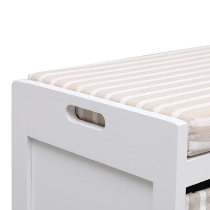 Banc D'entrée Blanc 70 X 33,5 X 45 Cm Bois De Paulownia