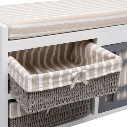 Banc D'entrée Blanc 70 X 33,5 X 45 Cm Bois De Paulownia