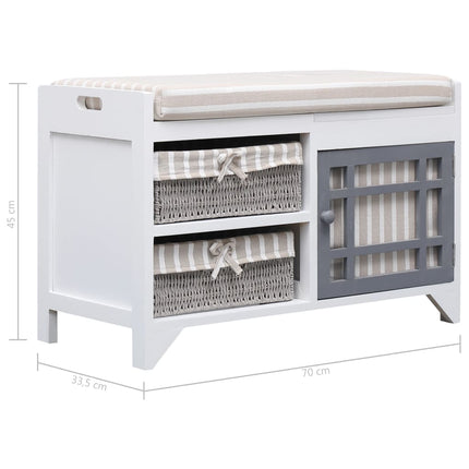 Banc D'entrée Blanc 70 X 33,5 X 45 Cm Bois De Paulownia