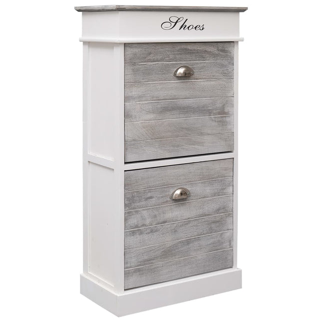 Armoire À Chaussures Gris 50 X 28 X 98 Cm Bois De Paulownia Gris Et Blanc