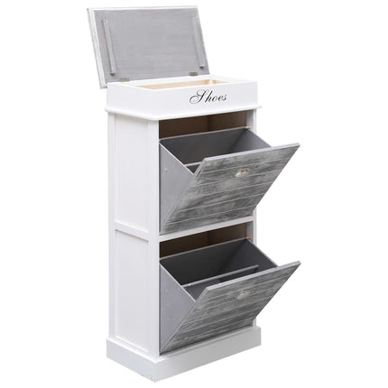 Armoire À Chaussures Gris 50 X 28 X 98 Cm Bois De Paulownia Gris Et Blanc